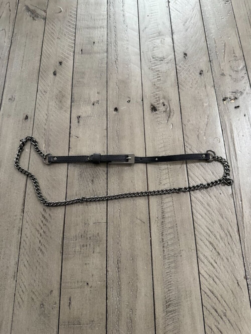 L'AGENCE Chain Leather Belt Black Size Large